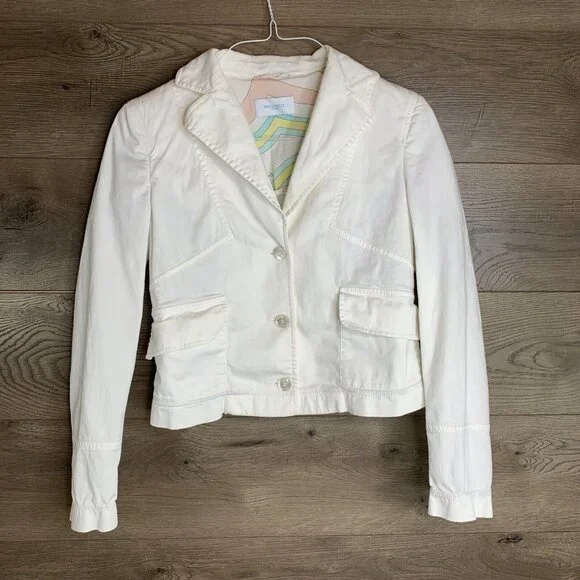 Emilio Pucci Firenze Jacket Womans Size 10 White Denim Stretch Made in Italy - Picture 2 of 15